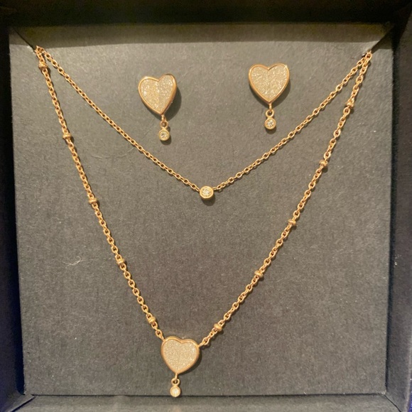Fossil Double/Folded Heart Necklace and Earrings in rose gold - Picture 4 of 5